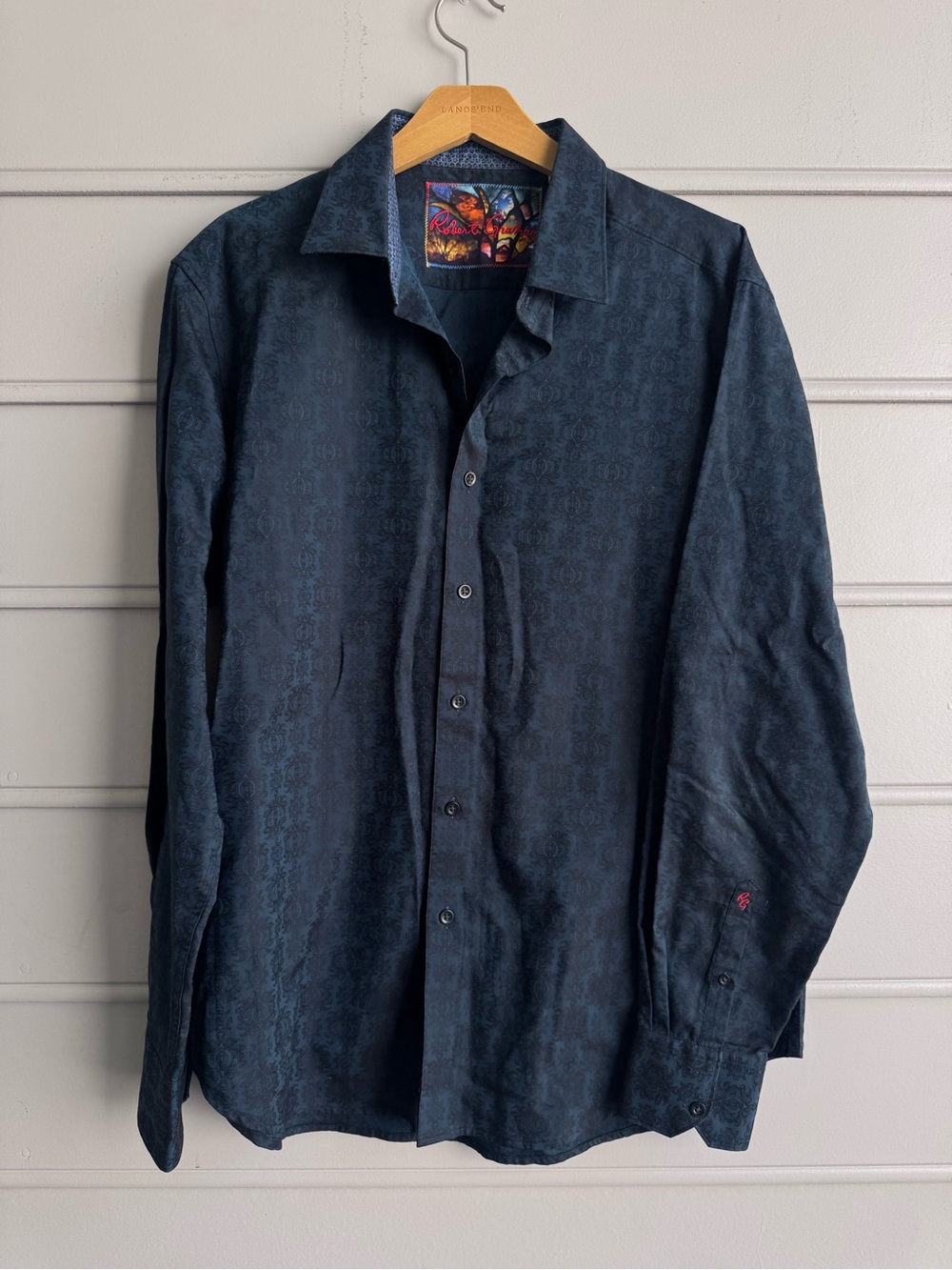 Robert Graham Men's Dark Navy Button-Up Dress Shirt with Subtle Pattern
